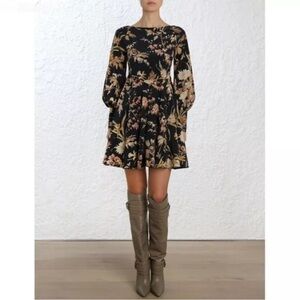Zimmerman Black Floral Fit and Flare Silk Dress